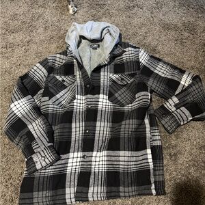 Men's Black and Gray Plaid Shirt Jacket